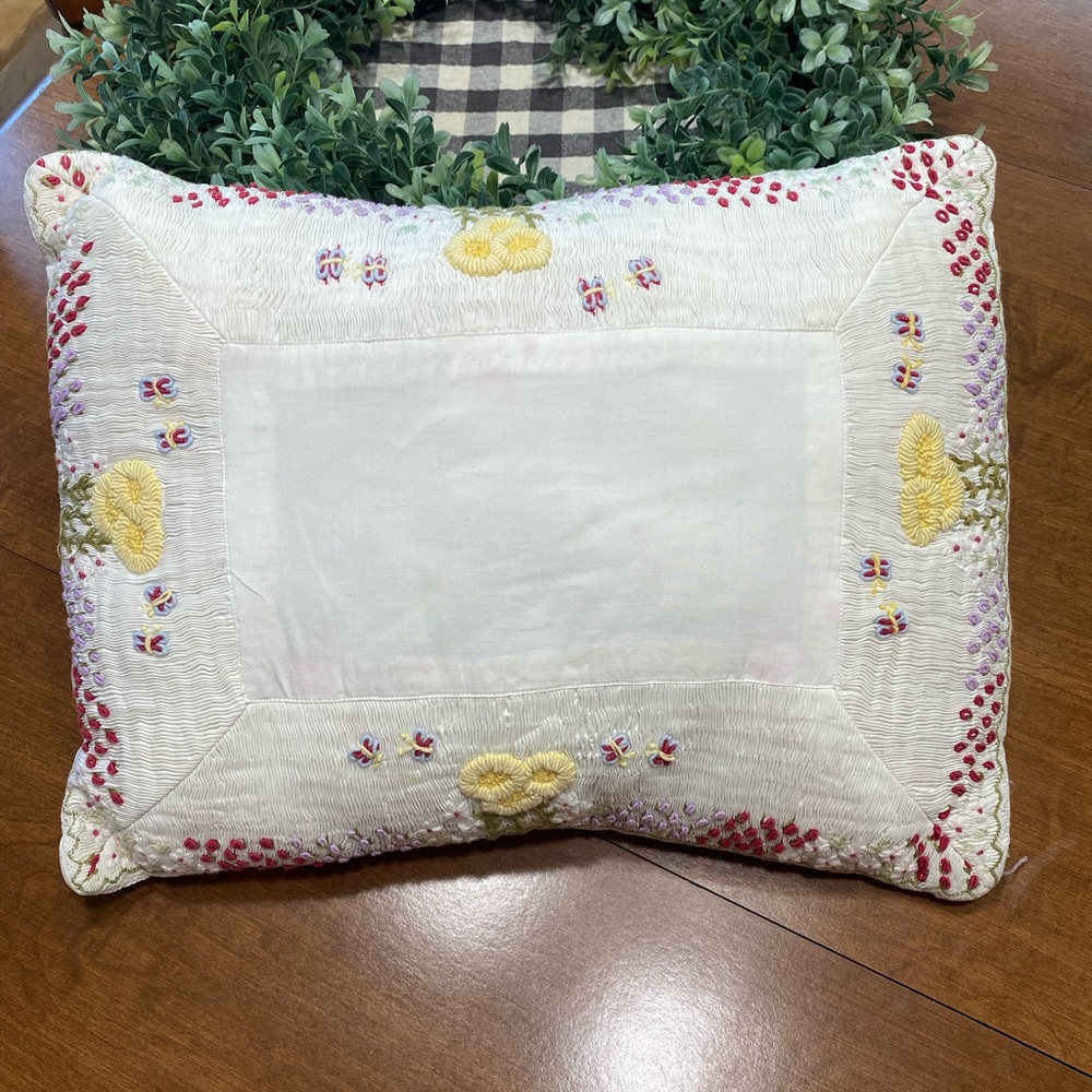 SFERRA BROS Boudoir Pillow W/Needlepoint Flowers Shabby Chic Price Drop